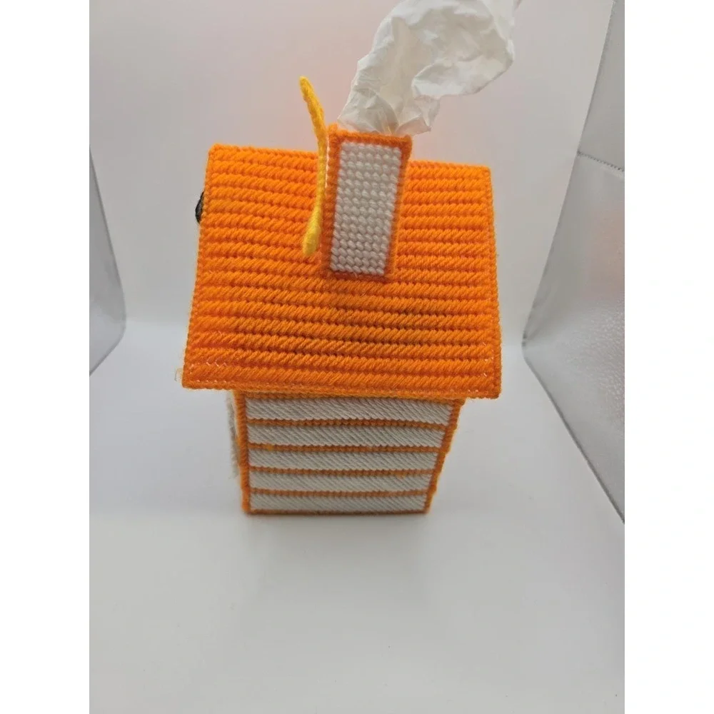 Handmade Needlepoint Plastic Canvas Tissue Box Cover  Halloween Cats/Ghosts Bats
